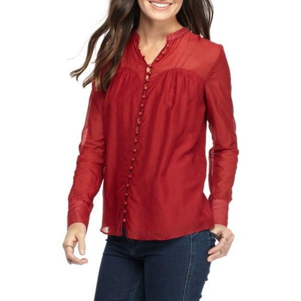 Free People Red Button down Silk Blend Boho Blouse